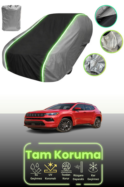 Dokaca Neo غطاء حماية للسيارة باللون الرمادي والأسود والرمادي النيون قماش مجدّل متوافق مع سيارة جيب كومباس 2016 - 2021