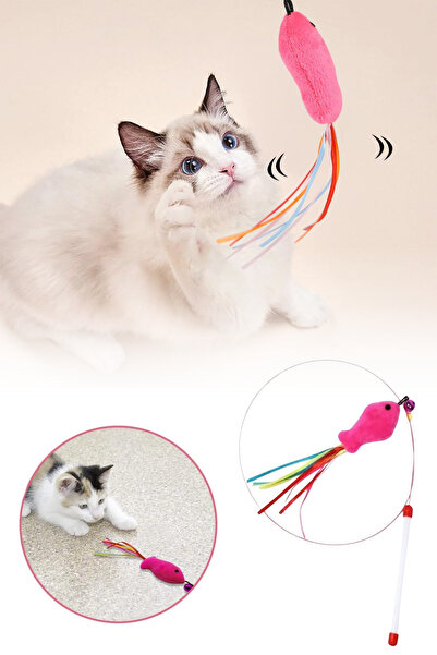 homika dekorasyon Fish Cat Play Fishing Rod 90cm Furry Rattle Flexible Handle...