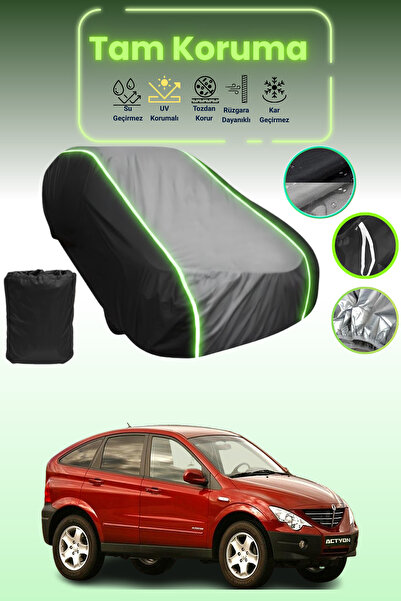 Dokaca Neo غطاء حماية متوافق مع سيارة سانج يونج أكتيون قماش مجدّل من 2006 إلى 2011 باللون الأسود_الرمادي_الأسود النيون