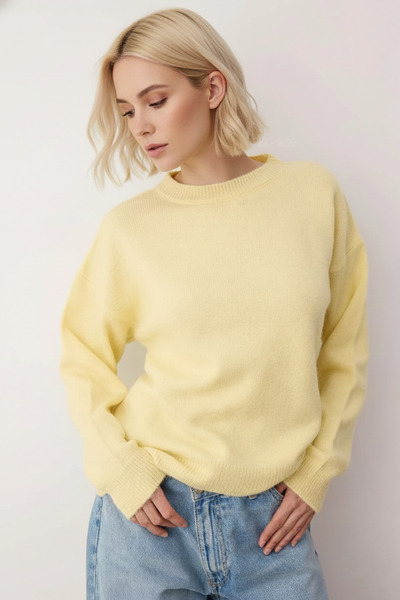 Dier Moda Yellow Soft Textured Wide Fit Shawl Knitwear Sweater Fmoda2017