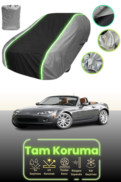 Dokaca Neo غطاء حماية للسيارة باللون الرمادي والأسود والرمادي النيون قماش مجدّل مازدا Mx-5 / مياتا 2008 - 2015 متوافق مع غطاء حماية السيارة