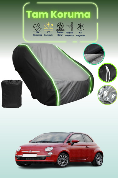 Dokaca Neo غطاء حماية متوافق مع سيارة فيات 500 سي 2009 - 2015 باللون الأسود_الرمادي_الأسود النيون قماش مجدّل