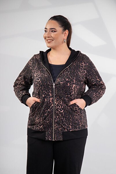 Roxxlen 333177 Hanorac dublu față maro pentru femei, mărime mare