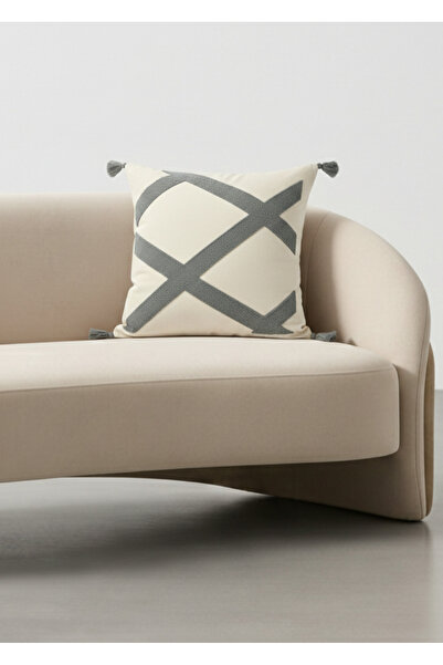 Destiva Home Renli Cross Stitch Punch Embroidered Tassel Throw Pillow Cover Cotton 42X42 cm