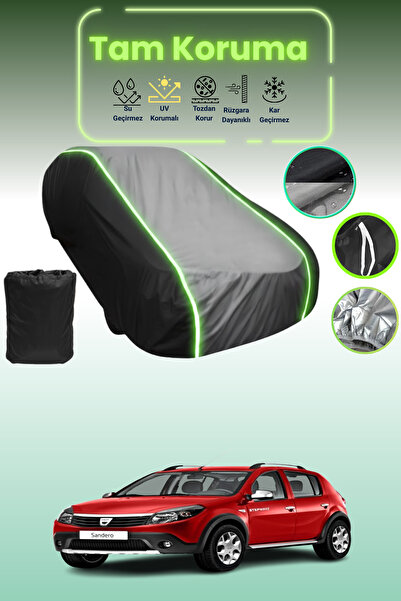 Dokaca Neo غطاء حماية متوافق مع سيارة داسيا سانديرو 2008 - 2012 باللون الأسود_الرمادي_الأسود النيون قماش مجدّل