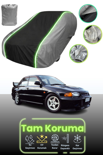 Dokaca Neo غطاء حماية للسيارة باللون الرمادي والأسود والرمادي النيون قماش مجدّل متوافق مع سيارة ميتسوبيشي لانسر إيفولوشن 3