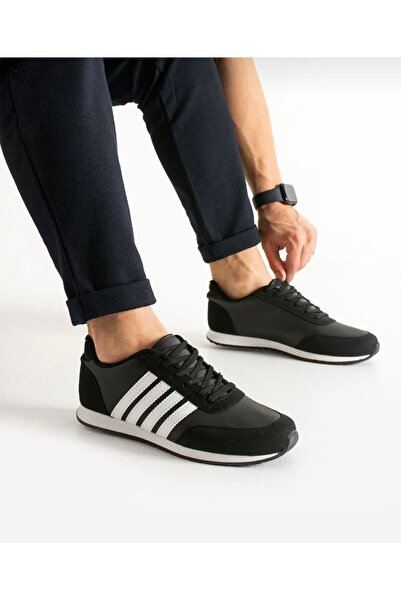 Shubuu Unisex Black Daily Sports Shoes White Striped Comfortable Casual Sneaker