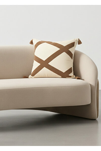 Destiva Home Renli Cross Stitch Punch Embroidered Tassel Throw Pillow Cover Cotton 42X42 cm