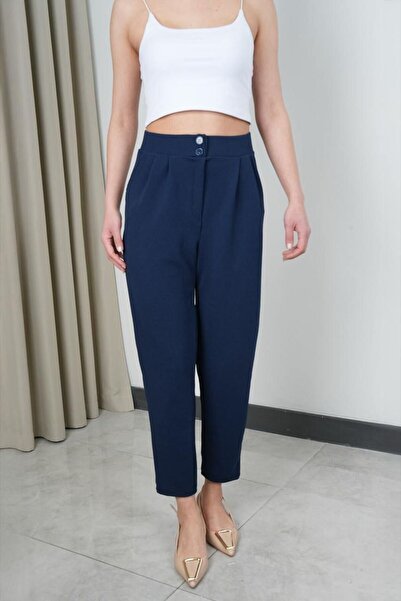 DAME Women's High Waist Pleated Double Button Ankle Length Carrot Palazzo Pants