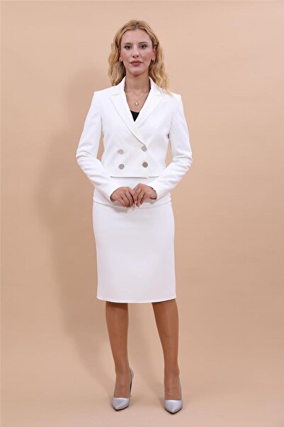 ÖNDER ÖZSOY Buttoned Mini Double-Breasted Jacket & Short Pencil Skirt Women's...