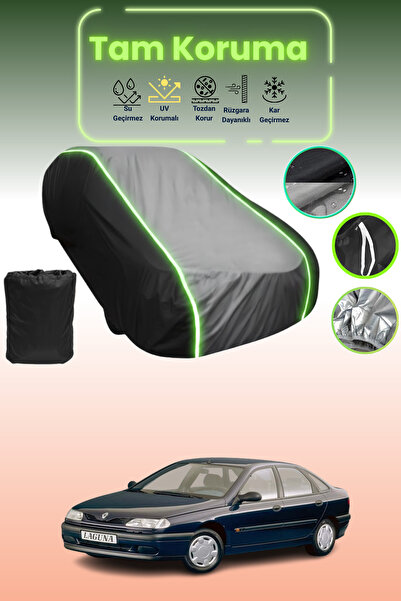 Dokaca Neo غطاء حماية متوافق مع سيارة رينو لاجونا قماش مجدّل من 1994 إلى 1998 باللون الأسود_الرمادي_الأسود النيون