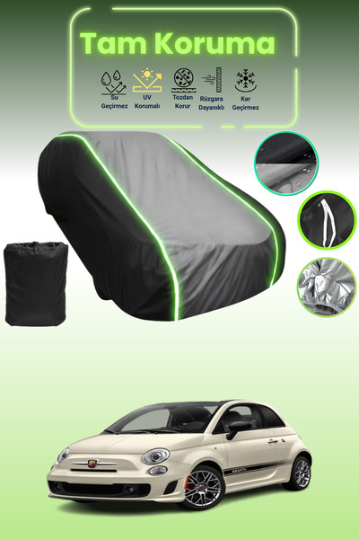 Dokaca Neo غطاء حماية متوافق مع سيارة فيات 500 سي قماش مجدّل من 2015 إلى 2021، لون أسود_رمادي_أسود نيون