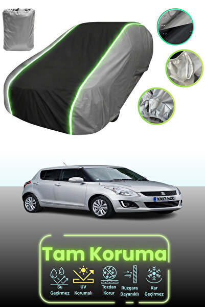 Dokaca Neo غطاء حماية للسيارة باللون الرمادي والأسود والرمادي النيون قماش مجدّل سوزوكي سويفت 5 أبواب 2014 - 2017 متوافق مع غطاء حماية السيارة