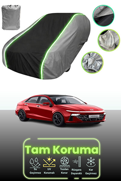 Dokaca Neo غطاء حماية للسيارة باللون الرمادي والأسود والرمادي النيون قماش مجدّل متوافق مع سيارة هيونداي فيرنا V