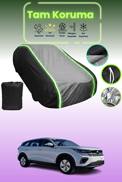 Dokaca Neo غطاء حماية متوافق مع سيارة فولكس فاجن تافيندور قماش مجدّل باللون الأسود_الرمادي_الأسود النيون