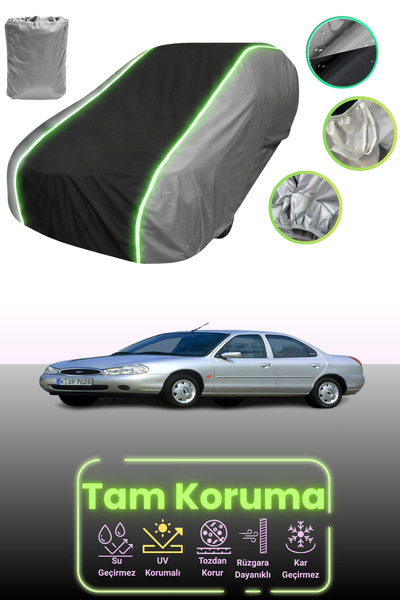 Dokaca Neo غطاء حماية للسيارة باللون الرمادي والأسود والرمادي النيون قماش مجدّل فورد مونديو سيدان 1997 - 2000 متوافق مع غطاء حماية السيارة