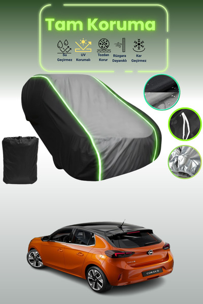 Dokaca Neo غطاء حماية متوافق مع سيارة أوبيل كورسا-إي 2019 - 2021 باللون الأسود_الرمادي_الأسود النيون