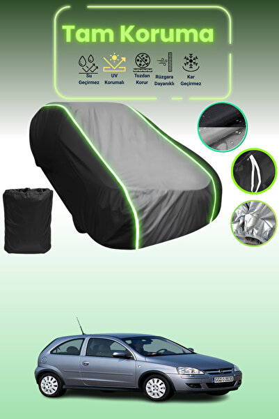 Dokaca Neo غطاء حماية متوافق مع سيارة أوبل كورسا قماش مجدّل ذات 3 أبواب من 2003 إلى 2006 باللون الأسود_الرمادي_الأسود النيون