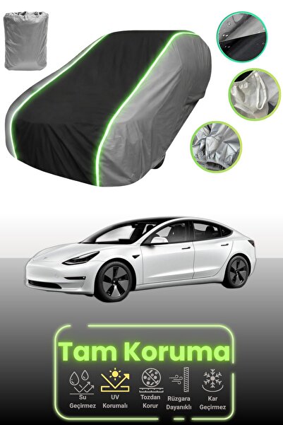 Dokaca Neo غطاء حماية للسيارة باللون الرمادي والأسود والرمادي النيون قماش مجدّل متوافق مع سيارة تسلا موديل 3