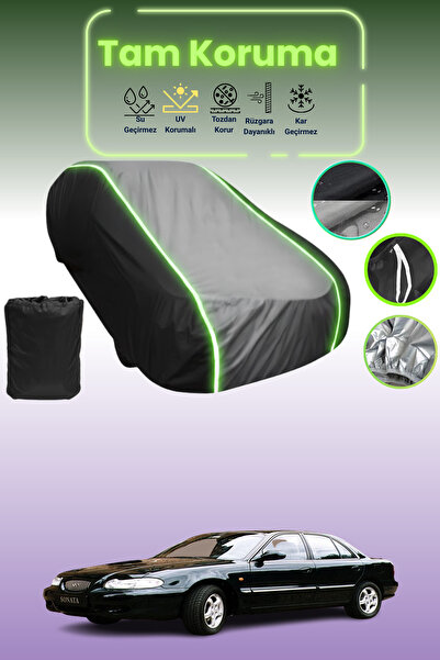 Dokaca Neo غطاء حماية متوافق مع سيارة هيونداي سوناتا قماش مجدّل 1996-1998 باللون الأسود_الرمادي_الأسود النيون