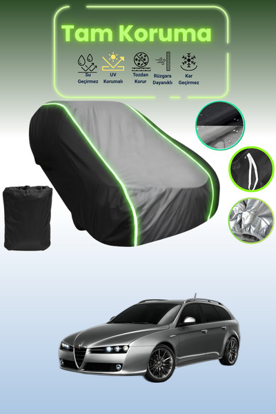 Dokaca Neo غطاء حماية متوافق مع سيارة ألفا روميو 159 سبورت واجن باللون الأسود_الرمادي_الأسود النيون قماش مجدّل