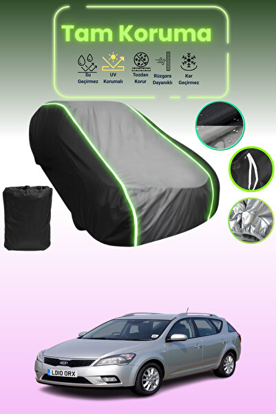 Dokaca Neo غطاء حماية متوافق مع سيارة كيا سييد سبورت واجن قماش مجدّل من 2007 إلى 2012 باللون الأسود_الرمادي_الأسود النيون