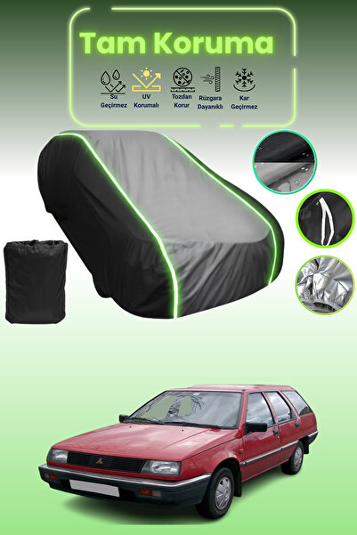 Dokaca Neo غطاء حماية متوافق مع سيارة ميتسوبيشي لانسر قماش مجدّل 3 واجن باللون الأسود_الرمادي_الأسود النيون