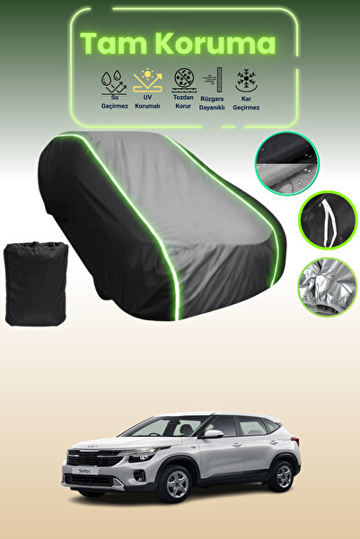 Dokaca Neo غطاء حماية متوافق مع سيارة كيا سيلتوس قماش مجدّل باللون الأسود_الرمادي_الأسود النيون