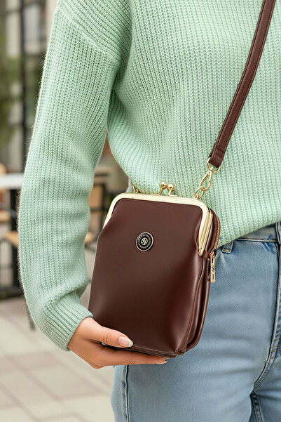 Lifonbag Women's Scholarship Gold Accessory Crossbody Bag with Faux Leather Phone Compartment Shoulder and Crossbody Bag (20X14 cm)