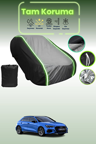 Dokaca Neo غطاء حماية متوافق مع سيارة أودي A3 هاتشباك قماش مجدّل باللون الأسود_الرمادي_الأسود النيون