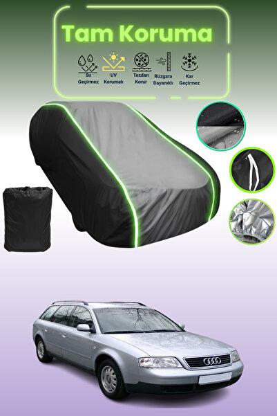 Dokaca Neo غطاء حماية متوافق مع سيارة أودي A6 أفانت 1998 - 2001 باللون الأسود_الرمادي_الأسود النيون قماش مجدّل