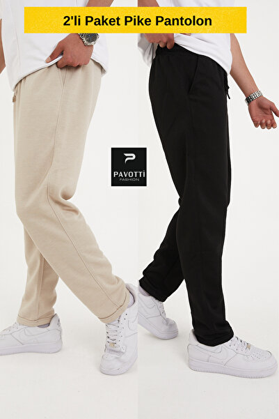 Pavotti Pachet de 2 pantaloni pike pentru bărbați, cu talie elastică, model J...