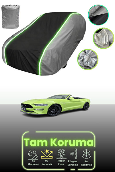 Dokaca Neo غطاء حماية للسيارة باللون الرمادي والأسود والرمادي النيون قماش مجدّل متوافق مع سيارة فورد موستانج كونفيرتيبل 4