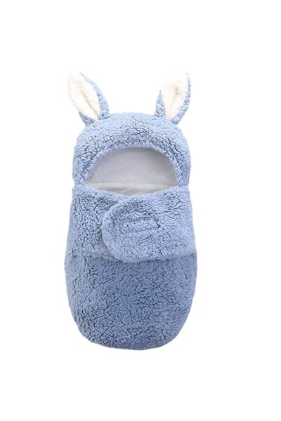 NEO Salopă pufoasă, 1-3 luni, călduroasă, în formă de iepuraș, pentru înfășat bebeluși, albastră