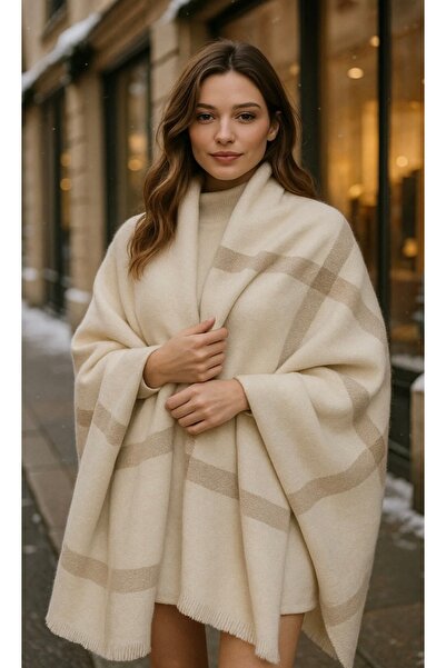 giez Cream Winter Striped Shawl Scarf
