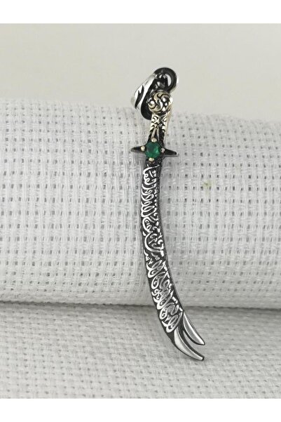 vogutima La Feta İlla Ali La Seyfe İlla Zülfikar Yazılı Yeşil Taşlı Gümüş Kol...