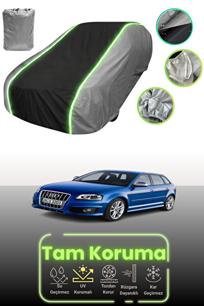 Dokaca Neo غطاء حماية للسيارة باللون الرمادي والأسود والرمادي النيون قماش مجدّل متوافق مع سيارة أودي S3 سبورت باك 2008 - 2012