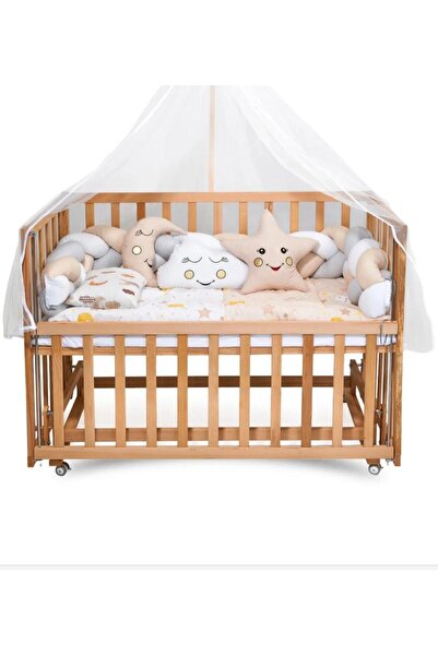 Jasmin Baby Crib Sleeping Set Brown Starry Braided 7 Pieces + Mosquito Net an...
