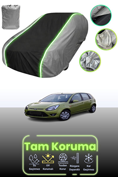 Dokaca Neo غطاء حماية للسيارة باللون الرمادي والأسود والرمادي النيون قماش مجدّل متوافق مع سيارة فورد فيجو 1