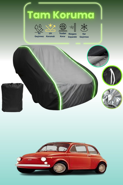 Dokaca Neo غطاء حماية متوافق مع سيارة فيات 500 آر/رينوفاتا 1972 - 1975 باللون الأسود_الرمادي_الأسود النيون قماش مجدّل