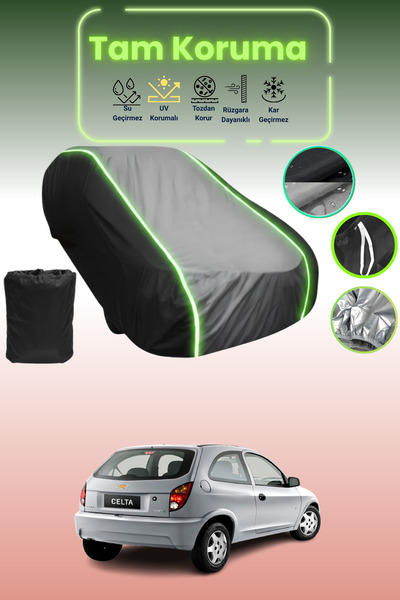 Dokaca Neo غطاء حماية متوافق مع سيارة شيفروليه سيلتا - قماش مجدّل أبواب 2000 - 2021 باللون الأسود_الرمادي_الأسود النيون