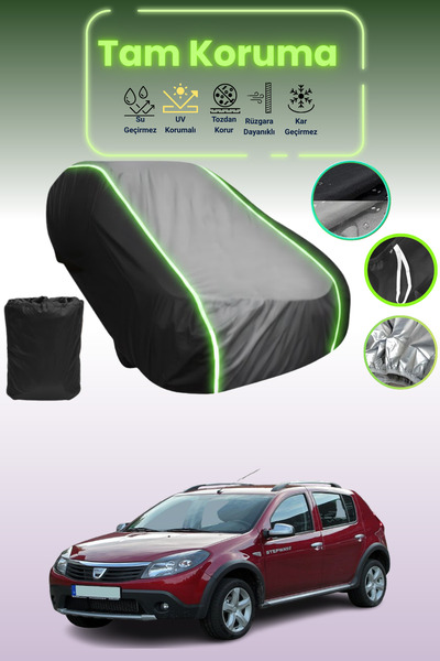 Dokaca Neo غطاء حماية متوافق مع سيارة داسيا سانديرو قماش مجدّل ستيبواي باللون الأسود_الرمادي_الأسود النيون