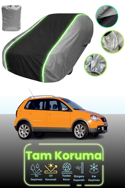 Dokaca Neo غطاء حماية للسيارة باللون الرمادي والأسود والرمادي النيون قماش مجدّل متوافق مع فولكس فاجن كروس بولو 2006 - 2009