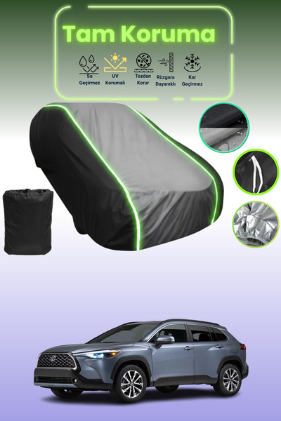 Dokaca Neo غطاء حماية متوافق مع سيارة تويوتا كورولا كروس قماش مجدّل باللون الأسود_الرمادي_الأسود النيون