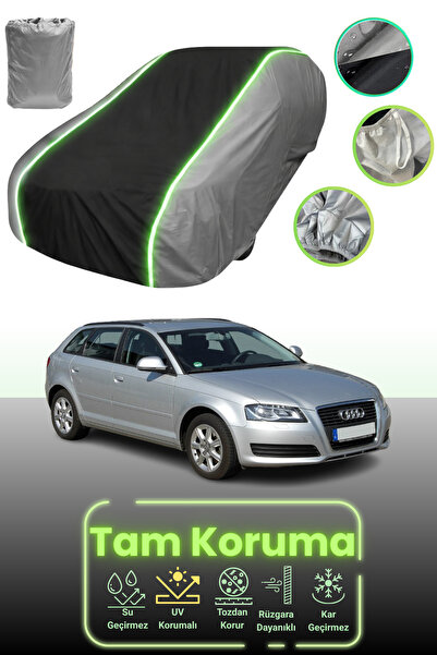 Dokaca Neo غطاء حماية للسيارة باللون الرمادي والأسود والرمادي النيون قماش مجدّل متوافق مع سيارة أودي A3 سبورت باك 2008 - 2011