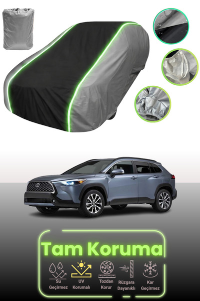 Dokaca Neo غطاء حماية للسيارة باللون الرمادي والأسود والرمادي النيون قماش مجدّل متوافق مع سيارة تويوتا كورولا كروس