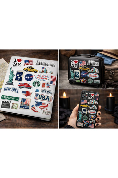 Limitless Design America & New York Sticker Set – Decorative Laptop and Suitcase Stickers (30×22 cm)
