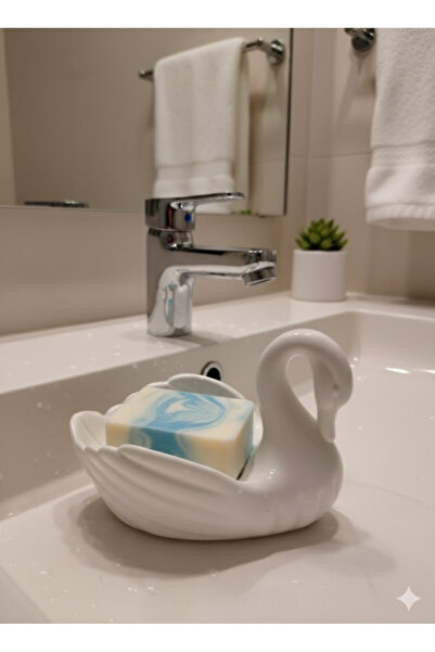 abnturk Kuğu Figürü Zarif Beyaz Sabunluk porselen Görünümlü Sert Plastik