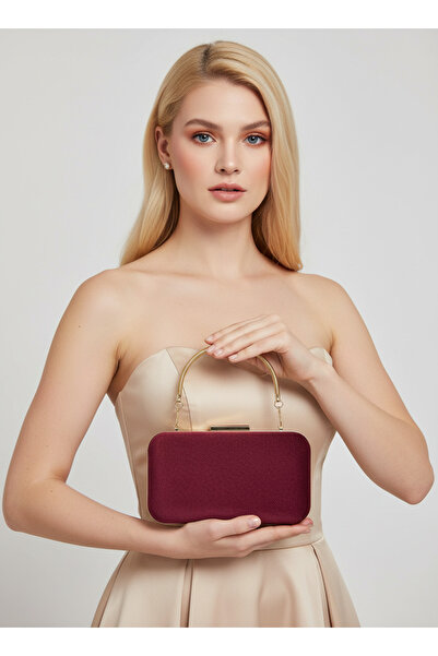 Biçanta Geantă de seară pentru femei, din piele intoarsa de lux, cu mâner cu lanț, auriu burgundy, nuntă, logodna, absolvire