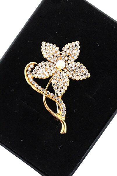 KEEBA Gökyüzünün Yeryüzündeki Işığı Yıldız Çiçeği Broş Gold Dallı Kristal Taş...
